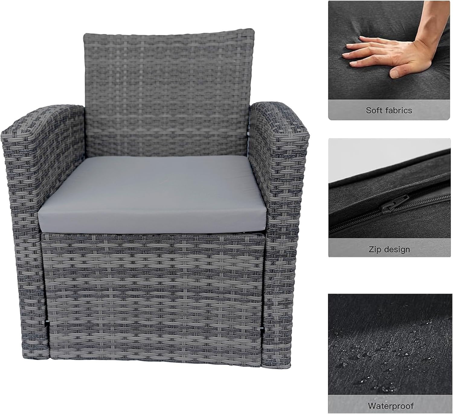 4 Seater Rattan Garden Furniture Set Outdoor Sofa Chairs Table Grey