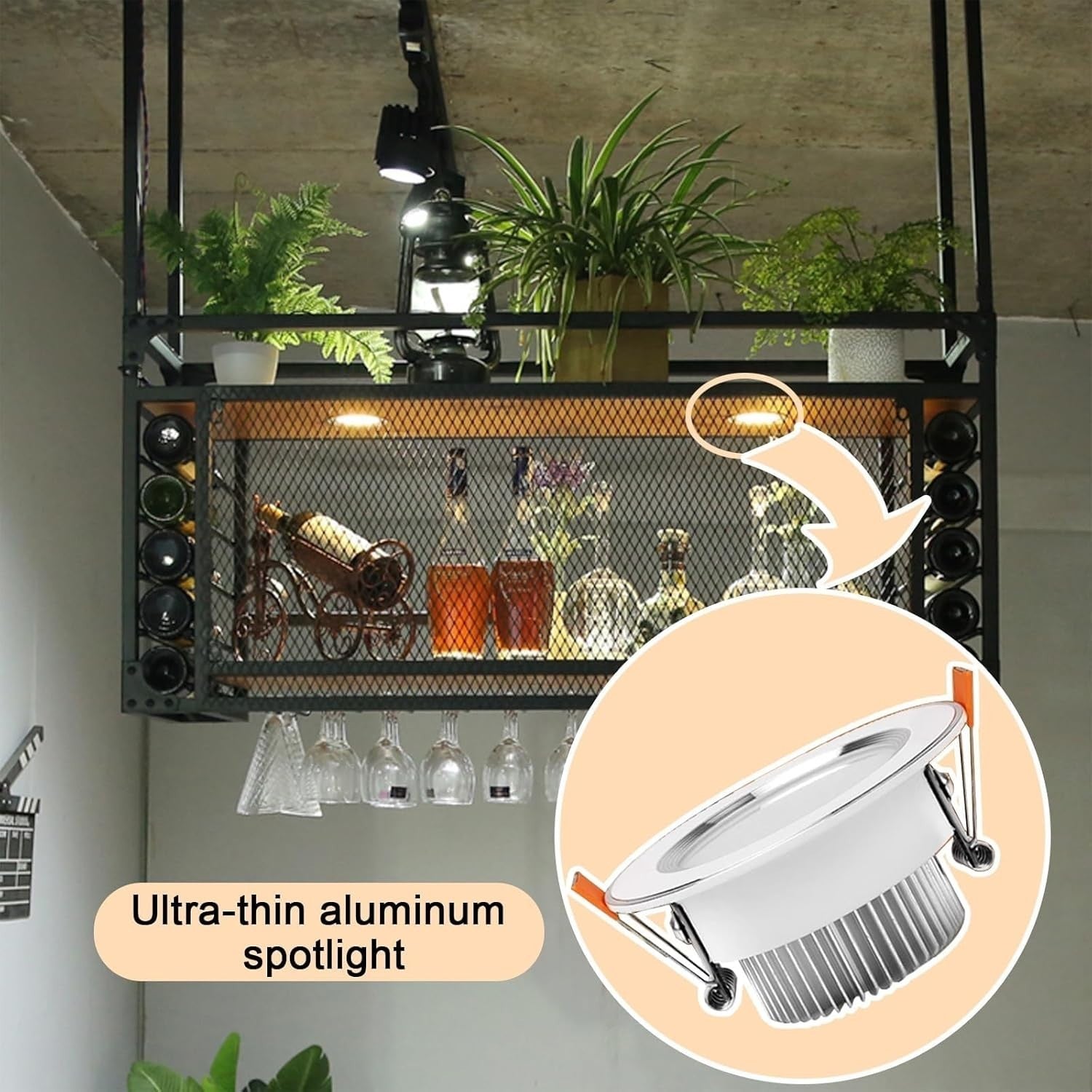 Industrial Wall Mounted Wine Rack with Glass Holder & Shelf, Black Metal 80x30cm