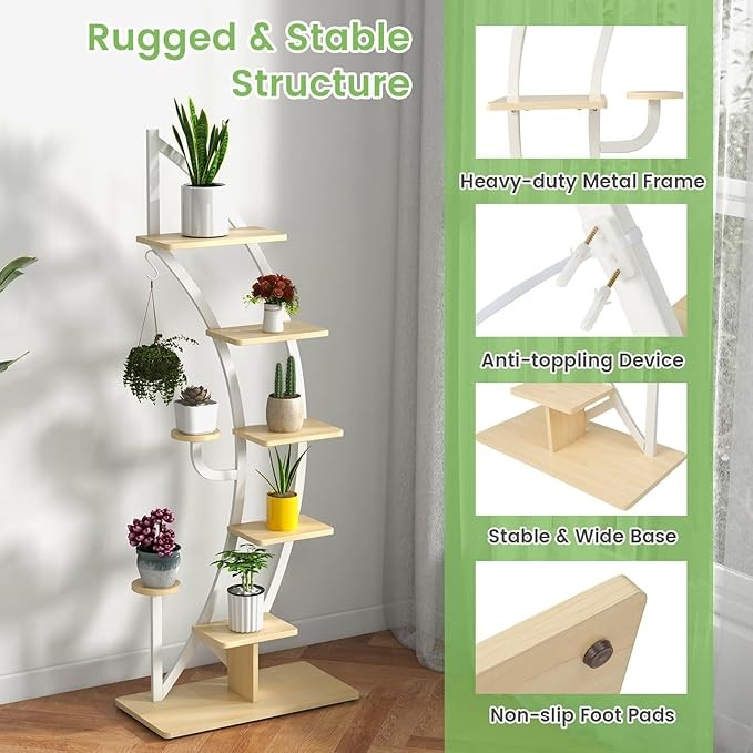 8 Tier Double Half Moon Plant Stand Indoor Outdoor Metal Flower Shelf Rack