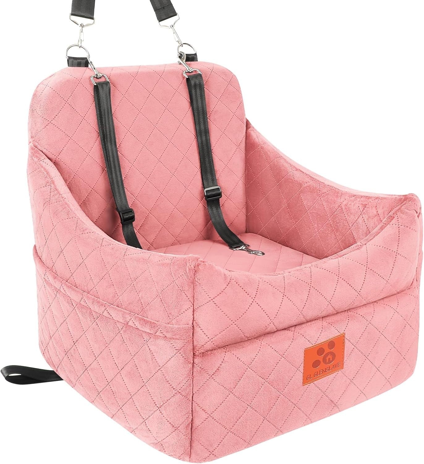 Memory Foam Dog Car Booster Seat Washable Travel Bed 2 Safety Belts