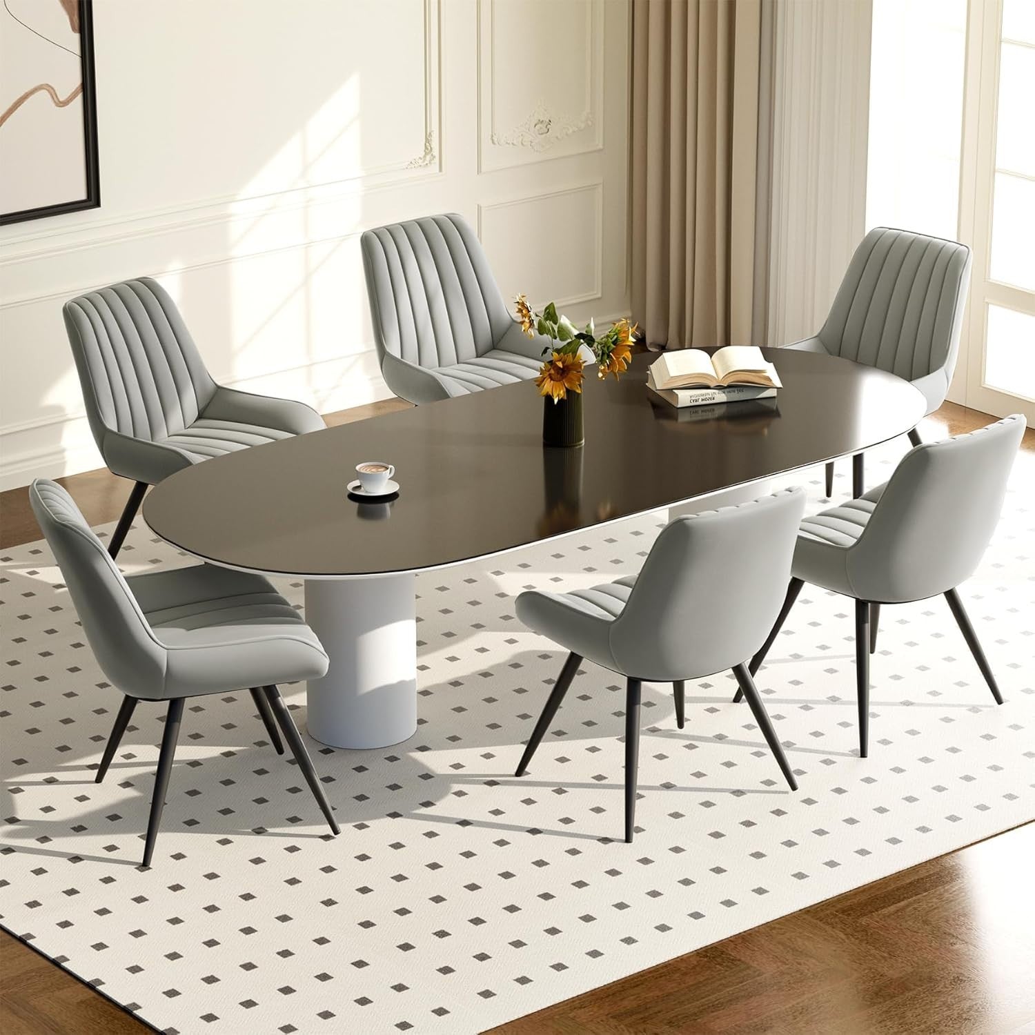 Modern Upholstered Dining Chairs Set of 4 | Thick Cushions, Metal Legs