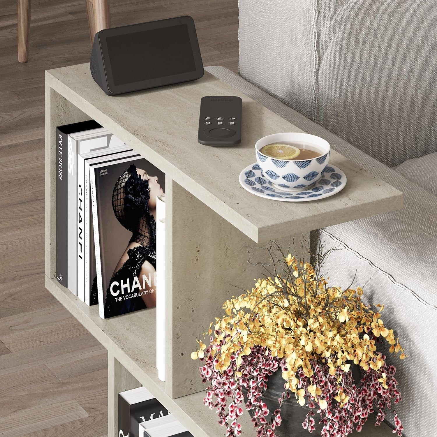 2 Tier Storage Side Table - Slim Space-Saving Organizer 60x60x19.5cm