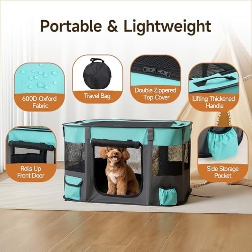 Portable Foldable Puppy Playpen Grey – Indoor & Travel Pet Cage