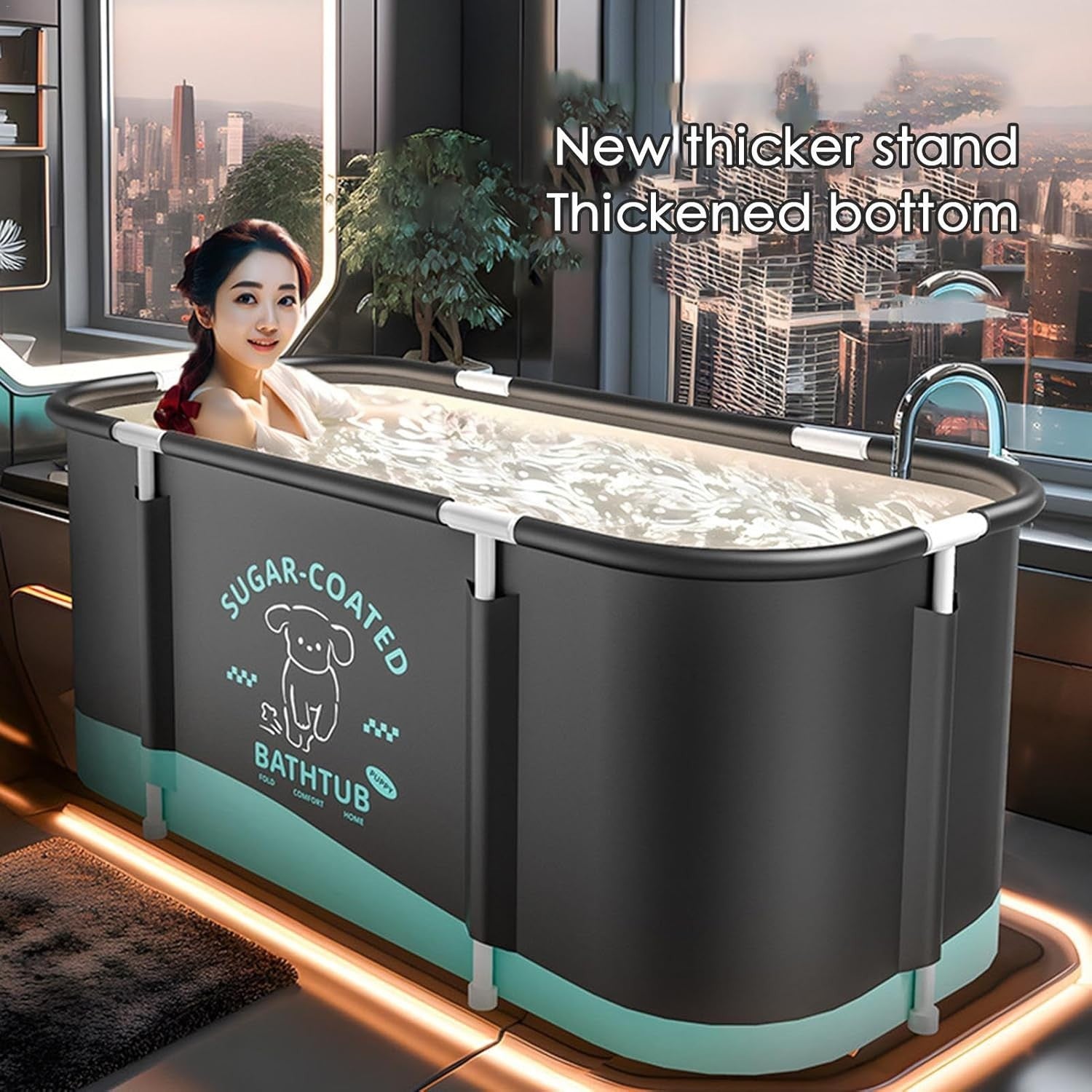 Portable Foldable Bathtub Black Oxford Cloth 45.3"x23.6"x19.7" Freestanding