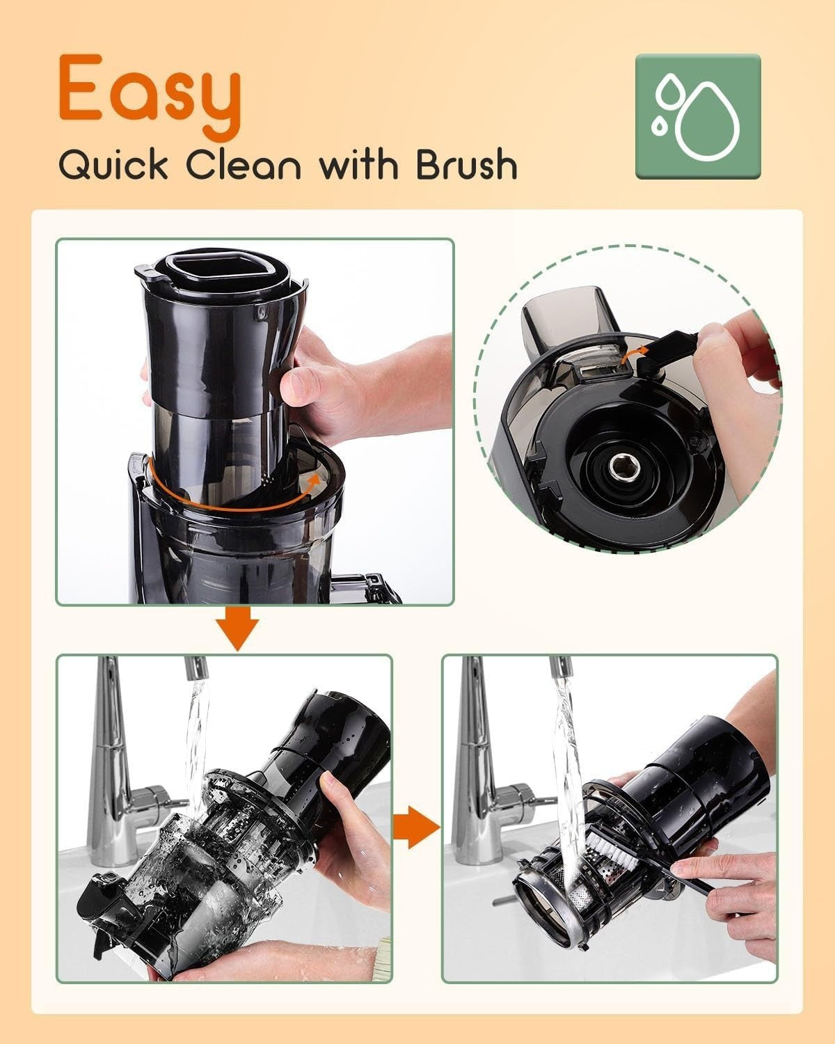 Green Compact Cold Press Juicer 3.1in Wide Chute BPA Free Reverse