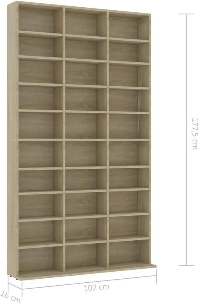CD Storage Cabinet 177.5cm Media Shelf Unit 30 Compartments Sonoma Oak
