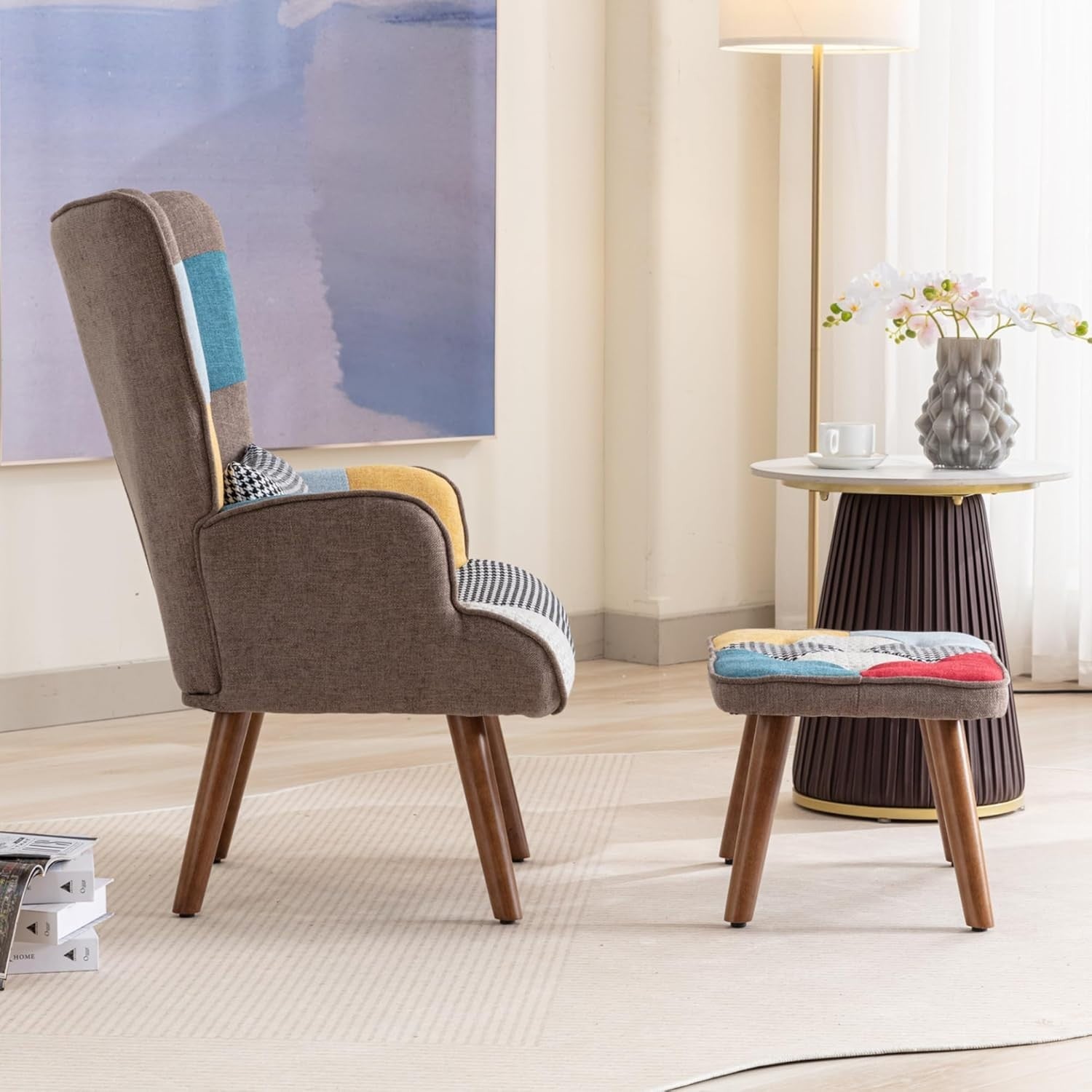 Soft Lounge Armchair with Ottoman, Comfortable Reading Chair for Living Room