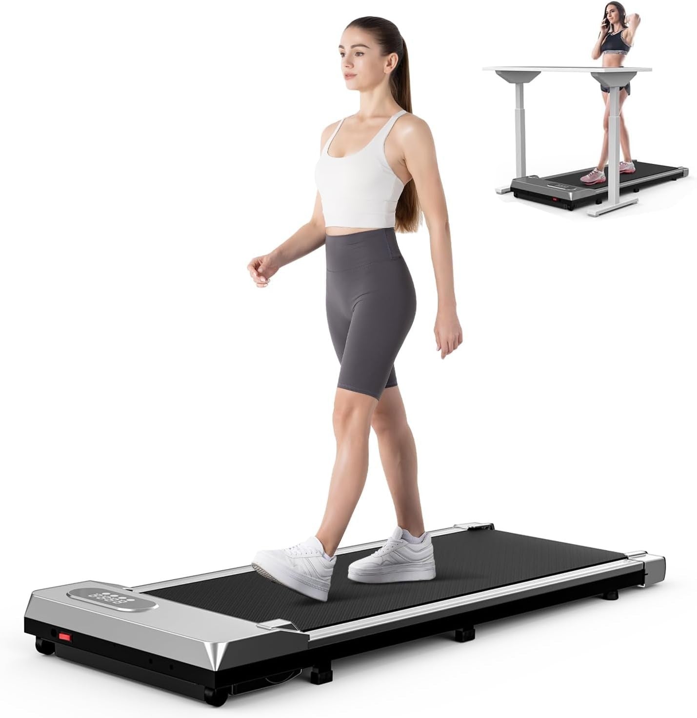 Under Desk Treadmill Walking Pad LED Display Remote 8km/h, Compact Home