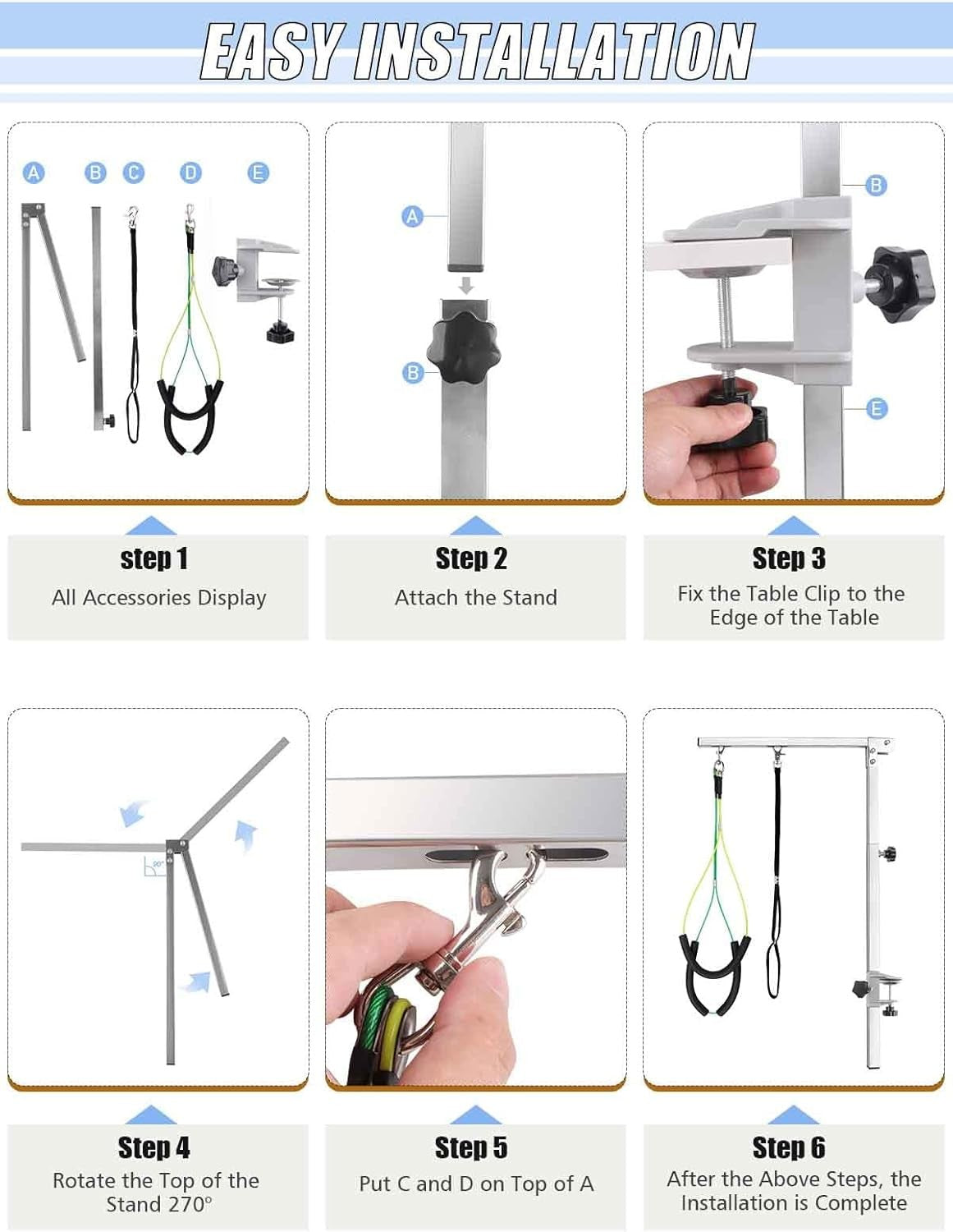 Dog Grooming Arm Adjustable Clamp Loop Noose 38in Stainless Steel