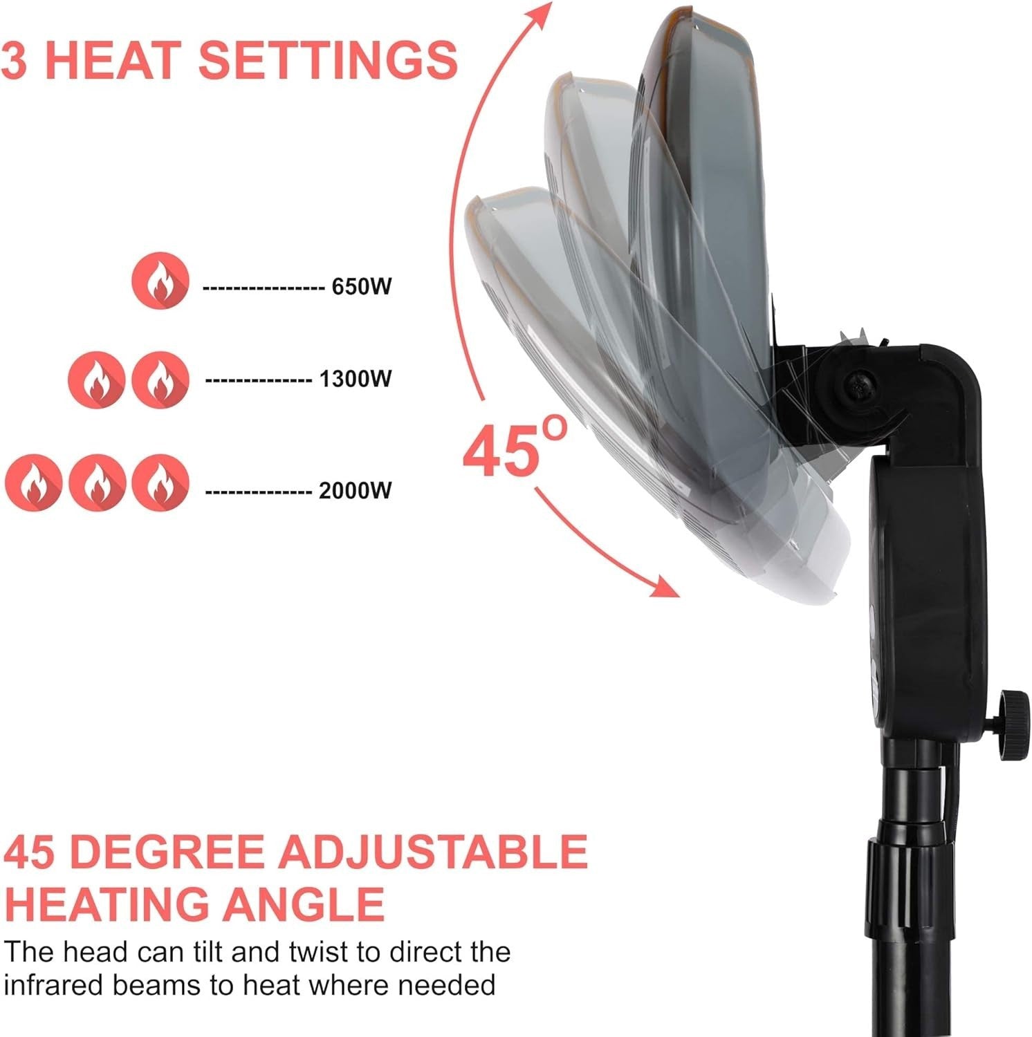 Outdoor Electric Patio Heater 2KW Freestanding Quartz Waterproof 3 Heat Settings