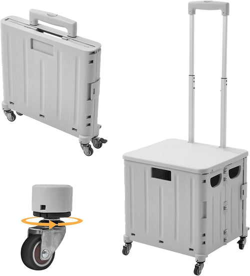 65L Foldable Shopping Trolley 4 Wheel Storage Cart with Lid Grey