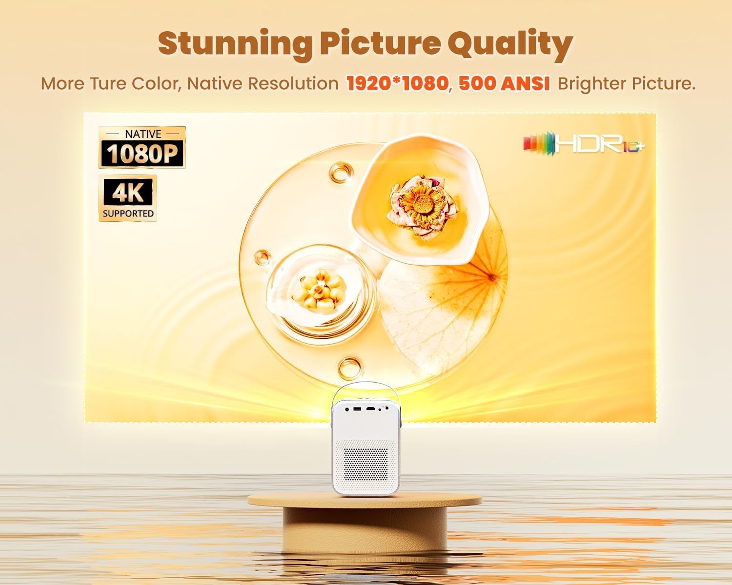 Portable 1080P Smart Projector 500 ANSI Android TV Netflix Dolby