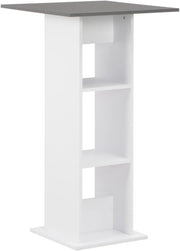 White Grey High Table with Shelves, Modern Breakfast Bar Pub Dining Table