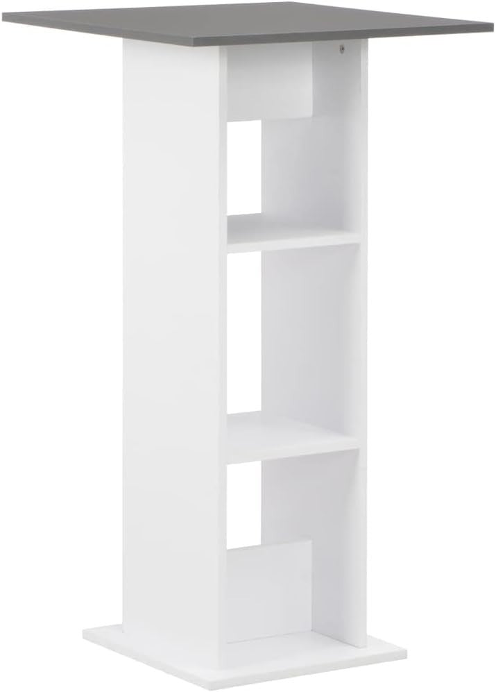 White Grey High Table with Shelves, Modern Breakfast Bar Pub Dining Table