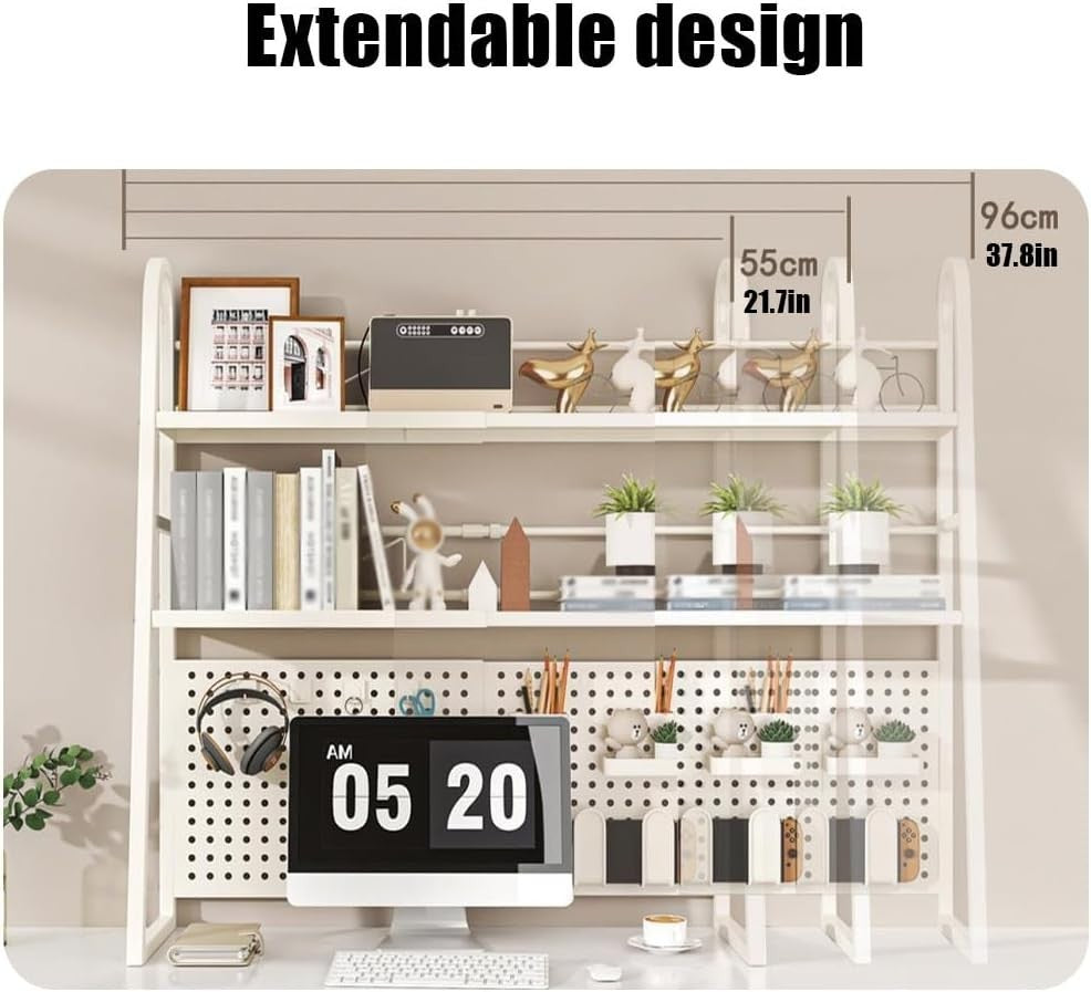 Expandable Metal Desktop Bookshelf | Adjustable Monitor Shelf Rack 55–96cm White