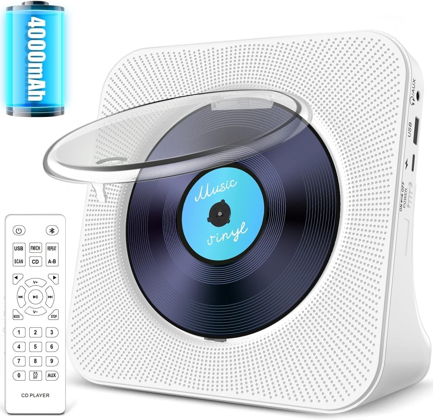 Rechargeable CD Player Bluetooth HiFi Speaker FM Radio Remote LCD