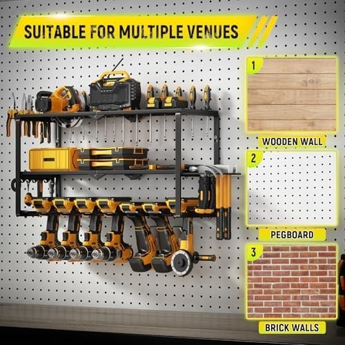 3-Tier Wall Mounted Power Tool Organizer 7 Slots Alloy Steel