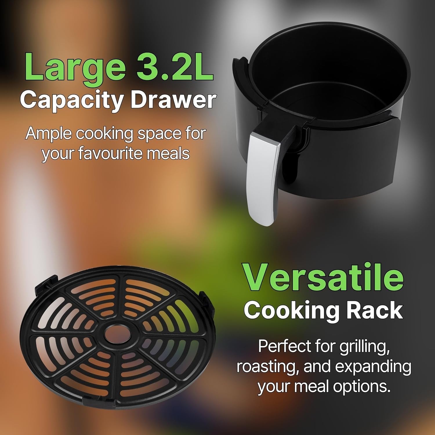 3.2L Compact Air Fryer Touchscreen Non-Stick Basket 6 Presets Energy Efficient