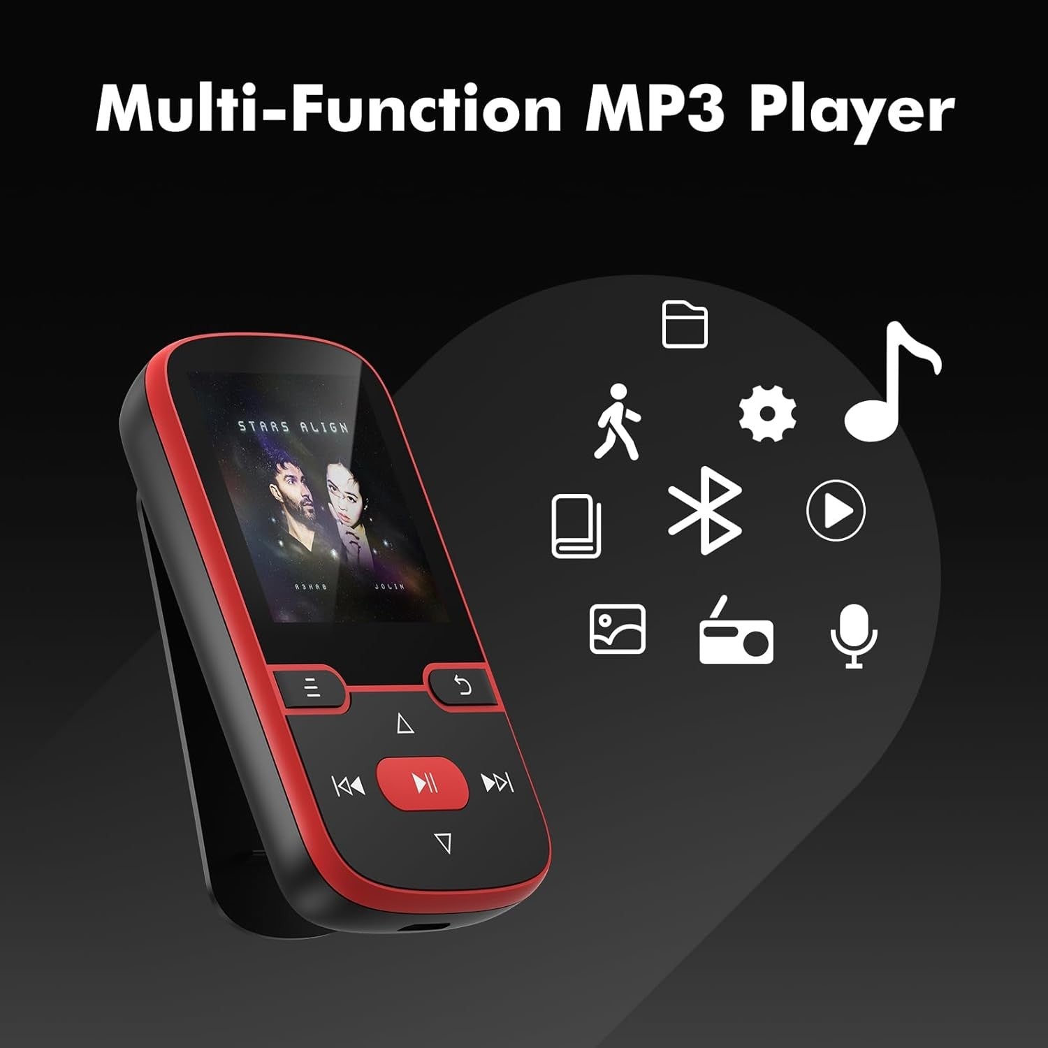 64GB Bluetooth 5.3 Clip MP3 Player 1.5" Screen FM Radio