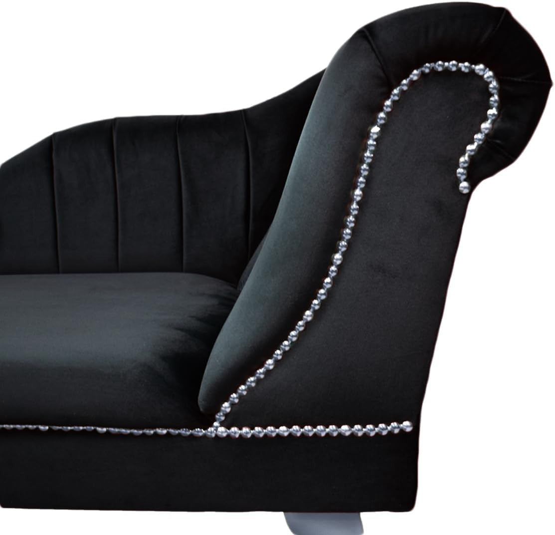 Velvet Chaise Lounge Right Hand Tufted Accent Sofa Chair Black 133cm