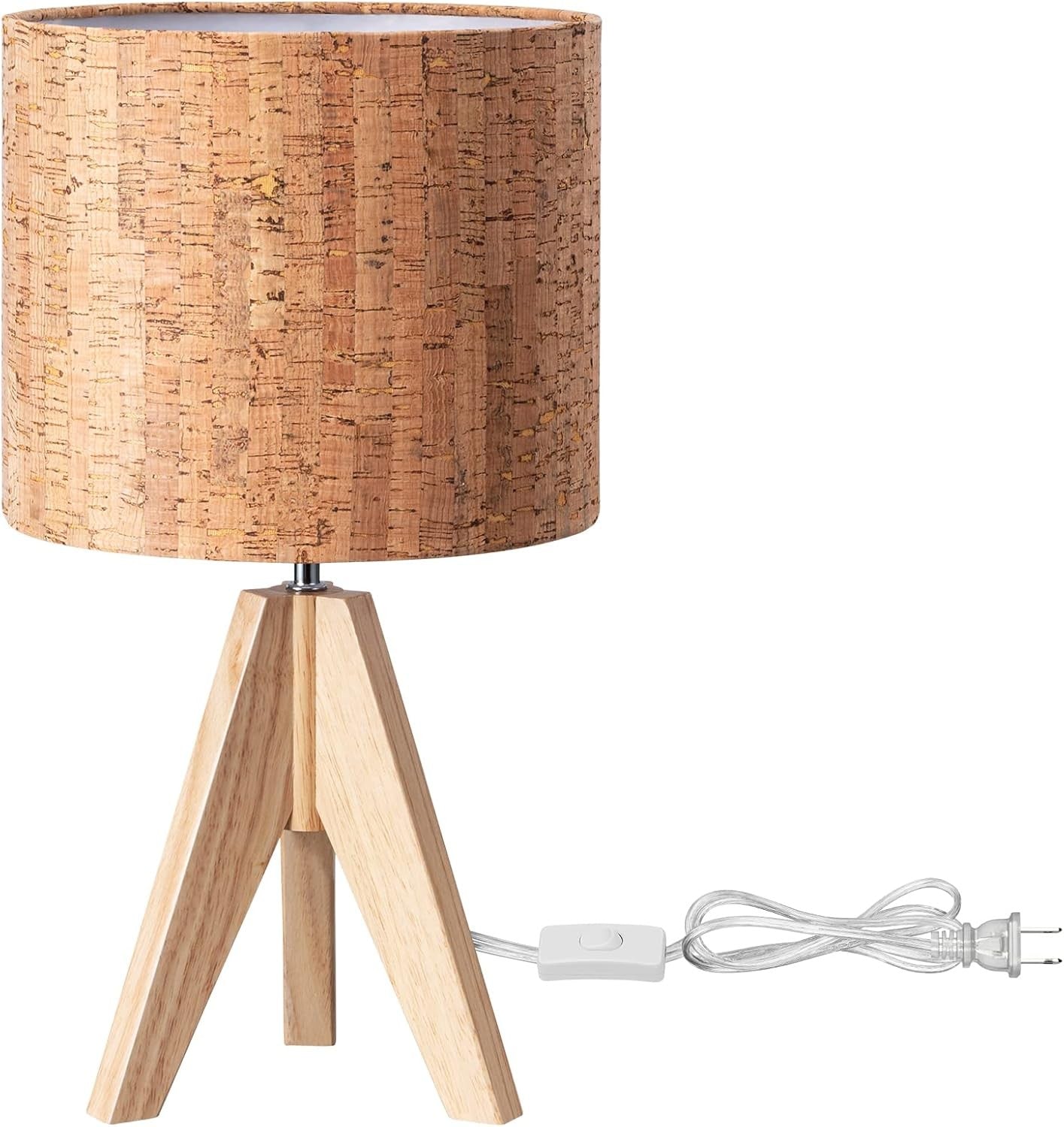 Wood Tripod Table Lamp Bedside Desk Light Fabric Shade Reading Bedroom Office