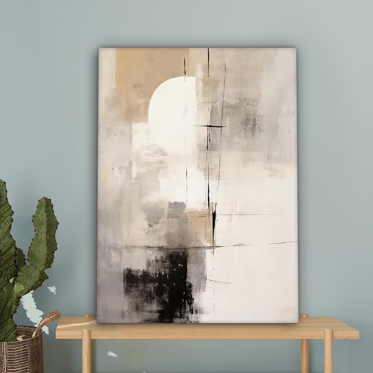 Large Framed Canvas Wall Art 50x70cm Grey Beige Abstract