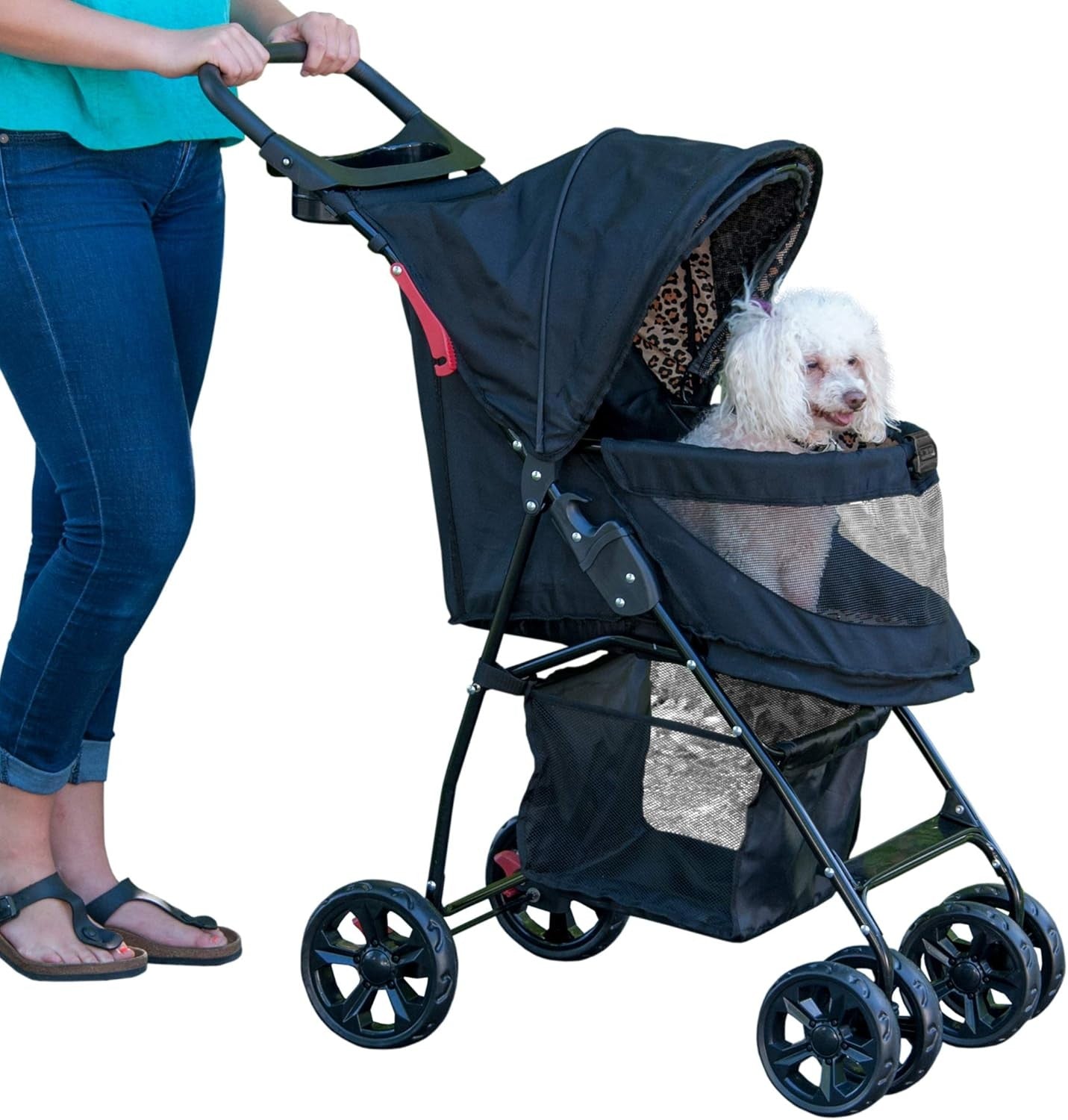 No-Zip Pet Stroller Foldable Dog Cat Pushchair 4 Wheels Easy Entry