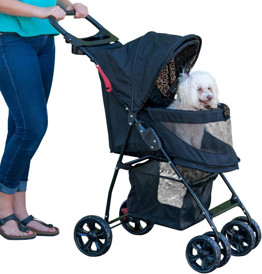 No-Zip Pet Stroller Foldable Dog Cat Pushchair 4 Wheels Easy Entry