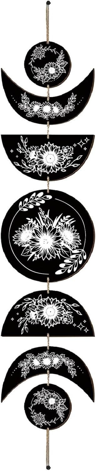 Moon Phase Wall Decor Wooden Boho Witchy Hanging Art