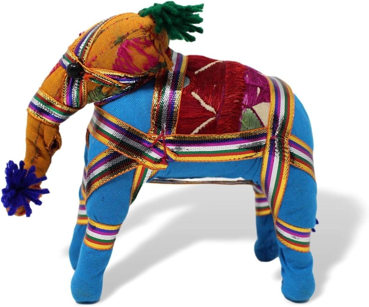 Blue Fabric Elephant Ornament | Handcrafted Colourful Standing Decor | 11cm