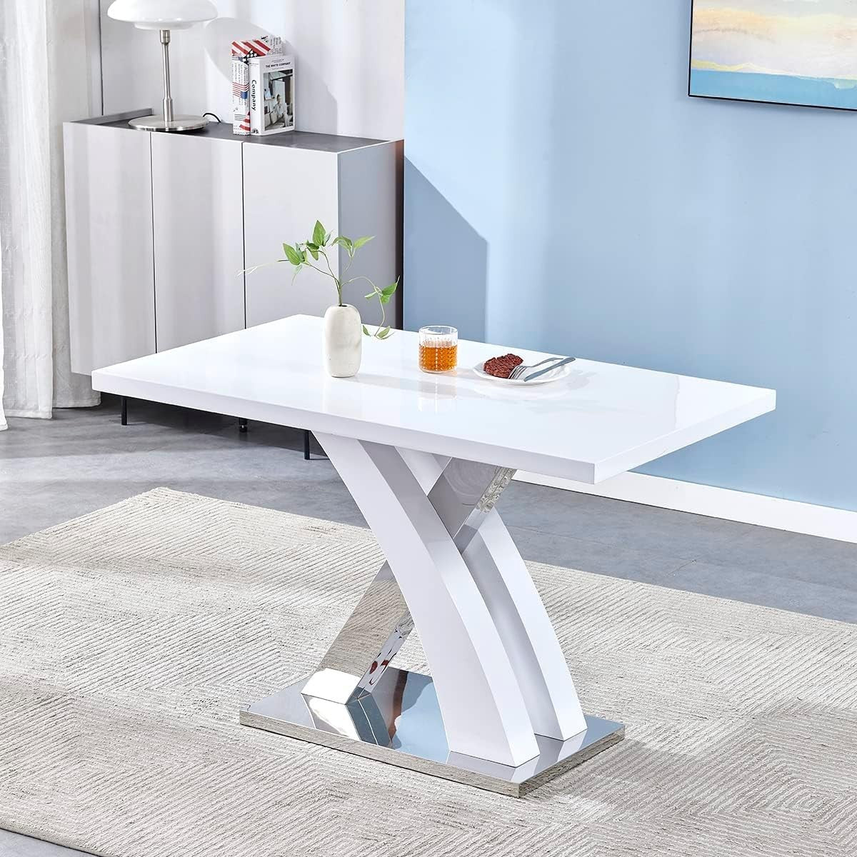 White High Gloss Extendable Dining Table 4 Black Chairs Modern Kitchen Set