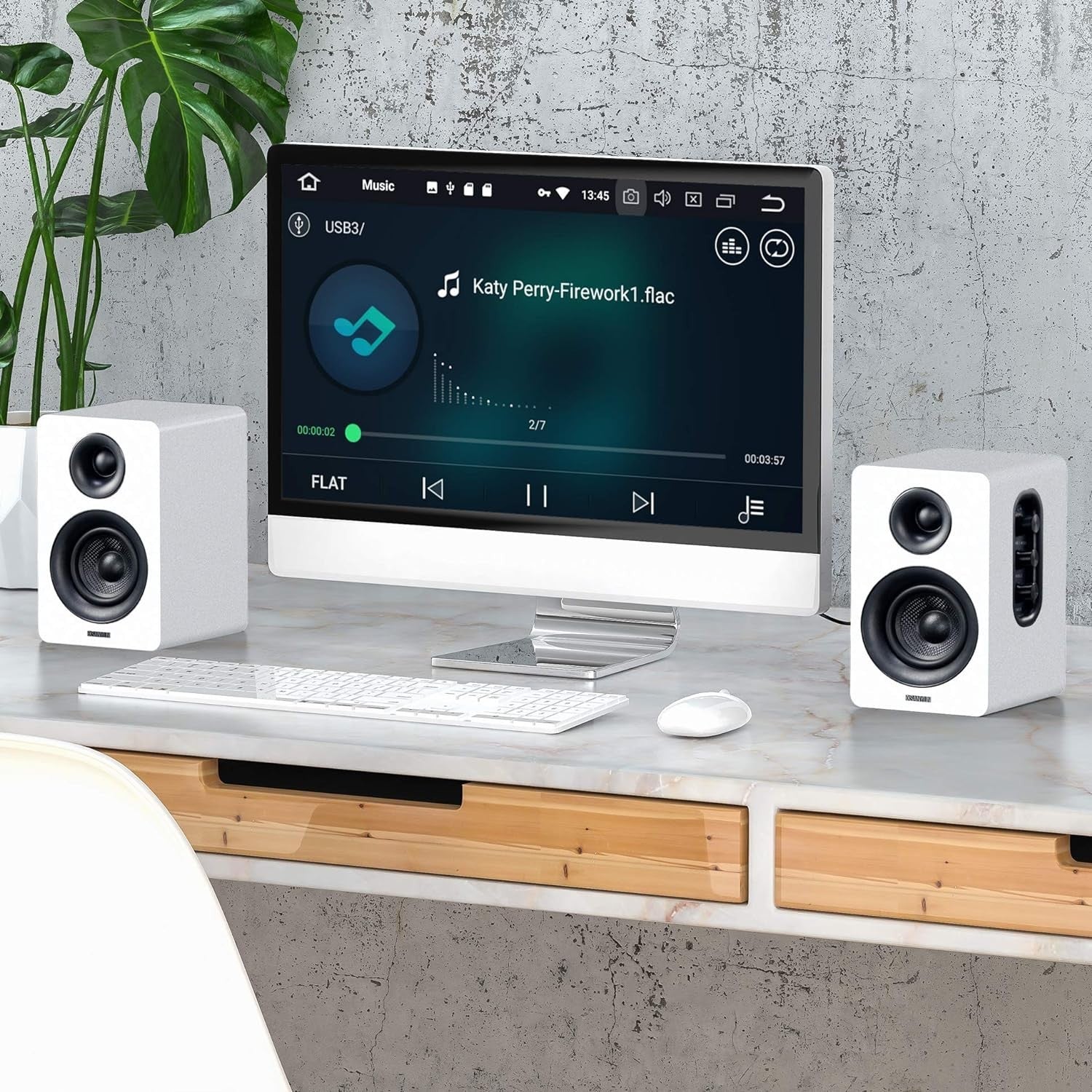 White Bluetooth 5.0 Bookshelf Speakers Carbon Fiber HiFi 24bit DAC Stereo Audio