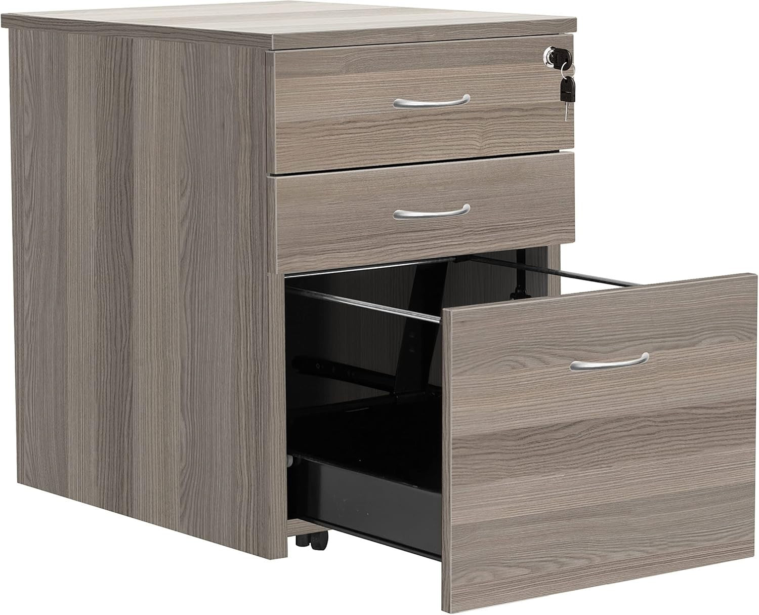 Grey Oak Mobile Filing Cabinet 3 Drawer Lockable Under Desk A4