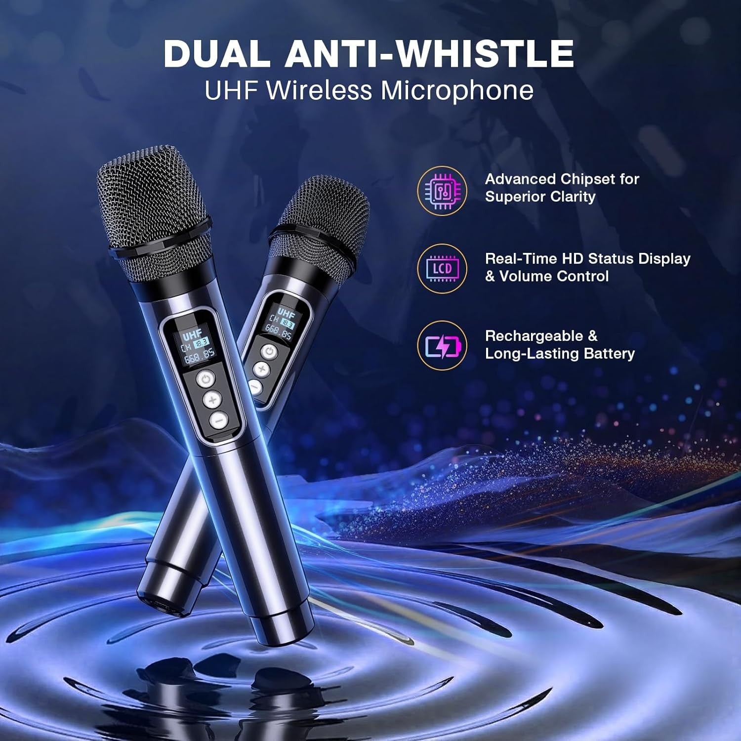 Karaoke Machine with 2 Wireless Mics Bluetooth PA Speaker LED
