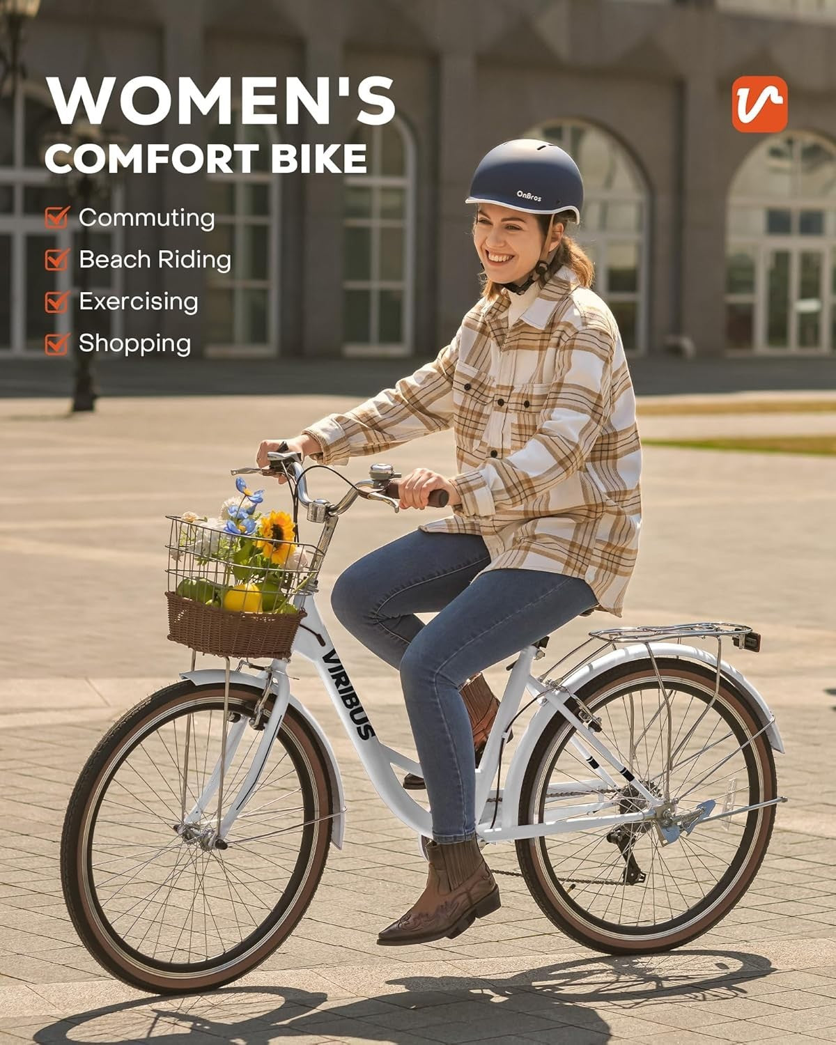 24" Women’s Comfort Cruiser Bike - 7 Speed Shimano, Rattan Basket, City Ride
