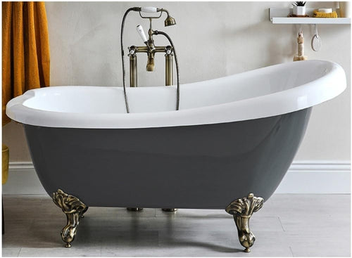 Stone Grey Freestanding Slipper Bath 1710x740mm Gold Claw Feet