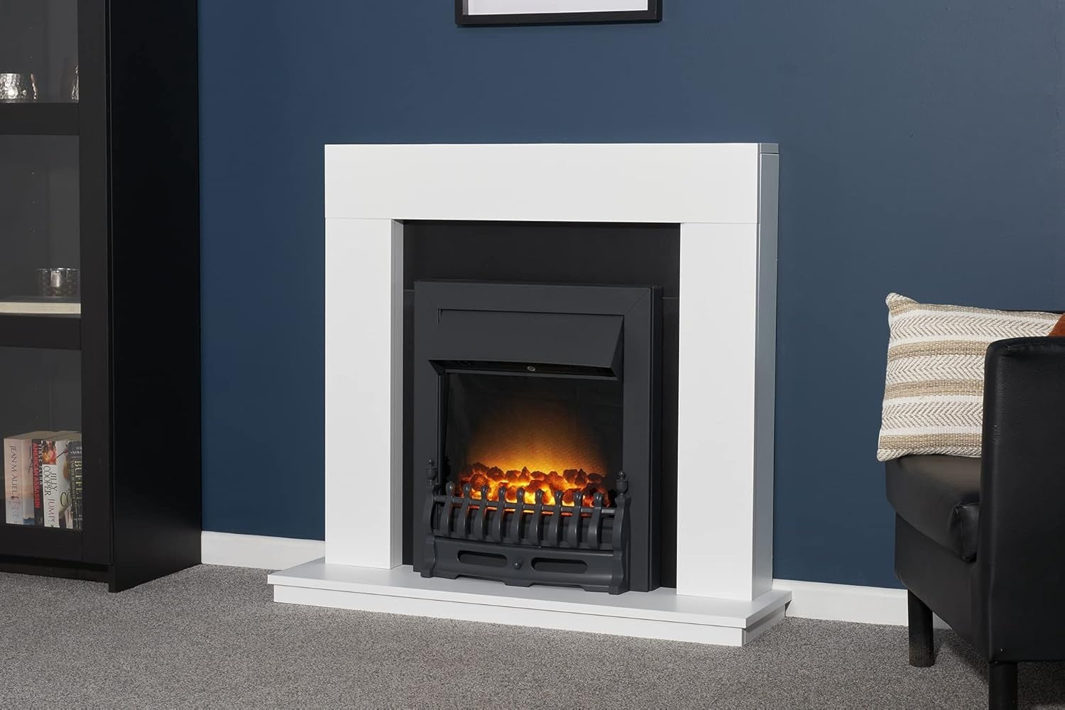 39" White & Black Electric Fireplace Freestanding Heater 1-2kW LED Flame