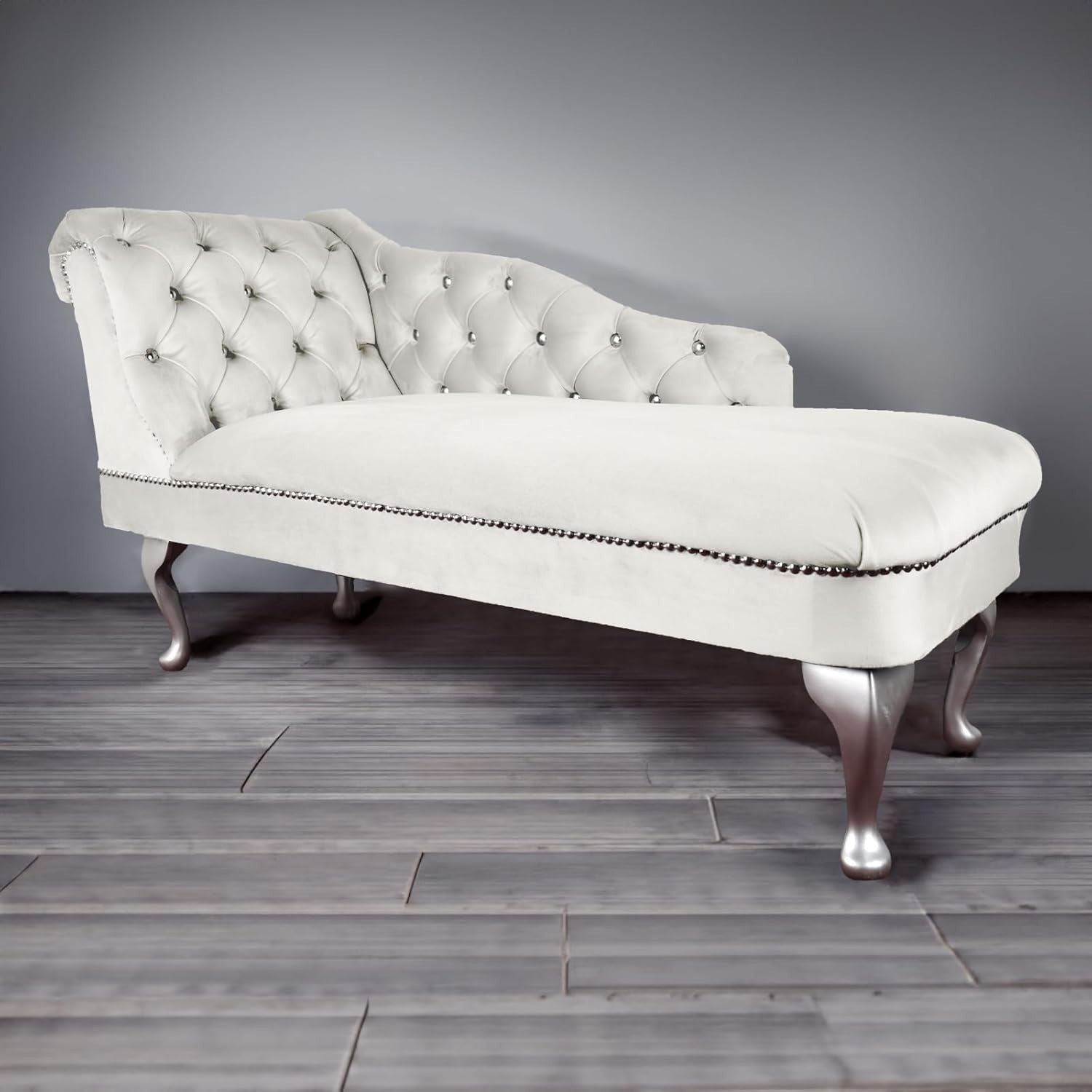 Tufted Cream Velvet Chaise Lounge Sofa Left Hand – Handmade, Compact & Elegant