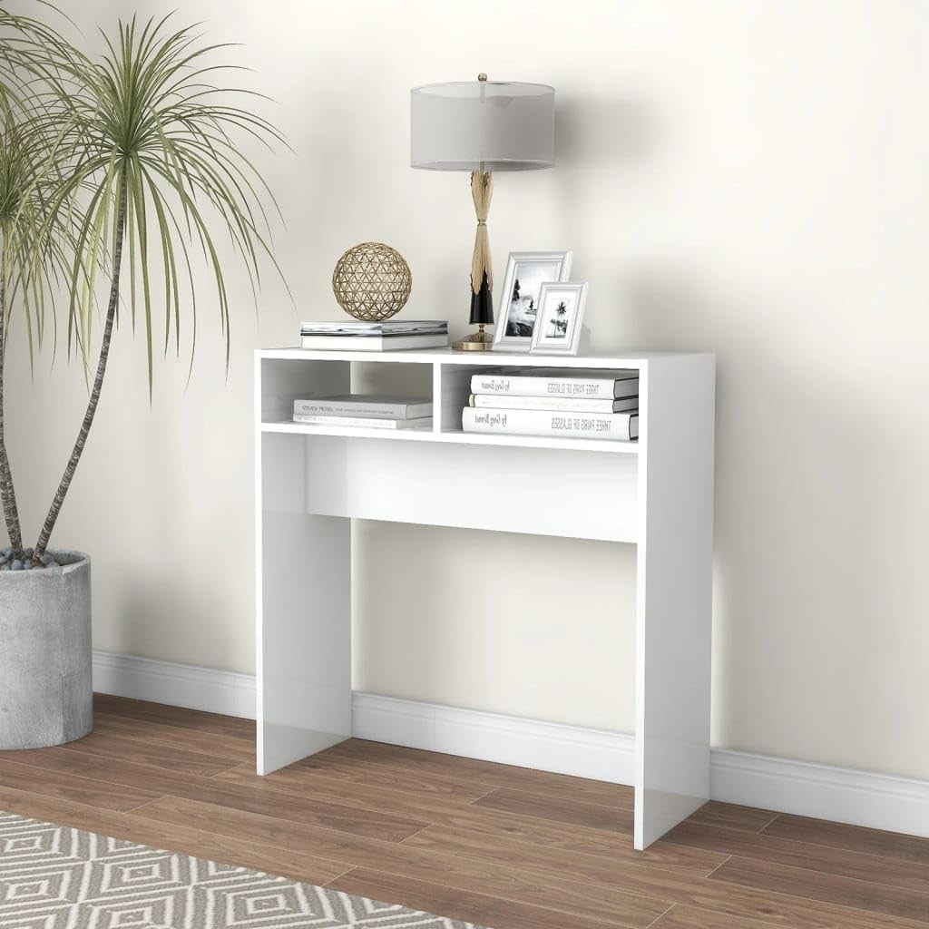Modern High Gloss White Console Table with Storage - 78x30x80 cm Desk