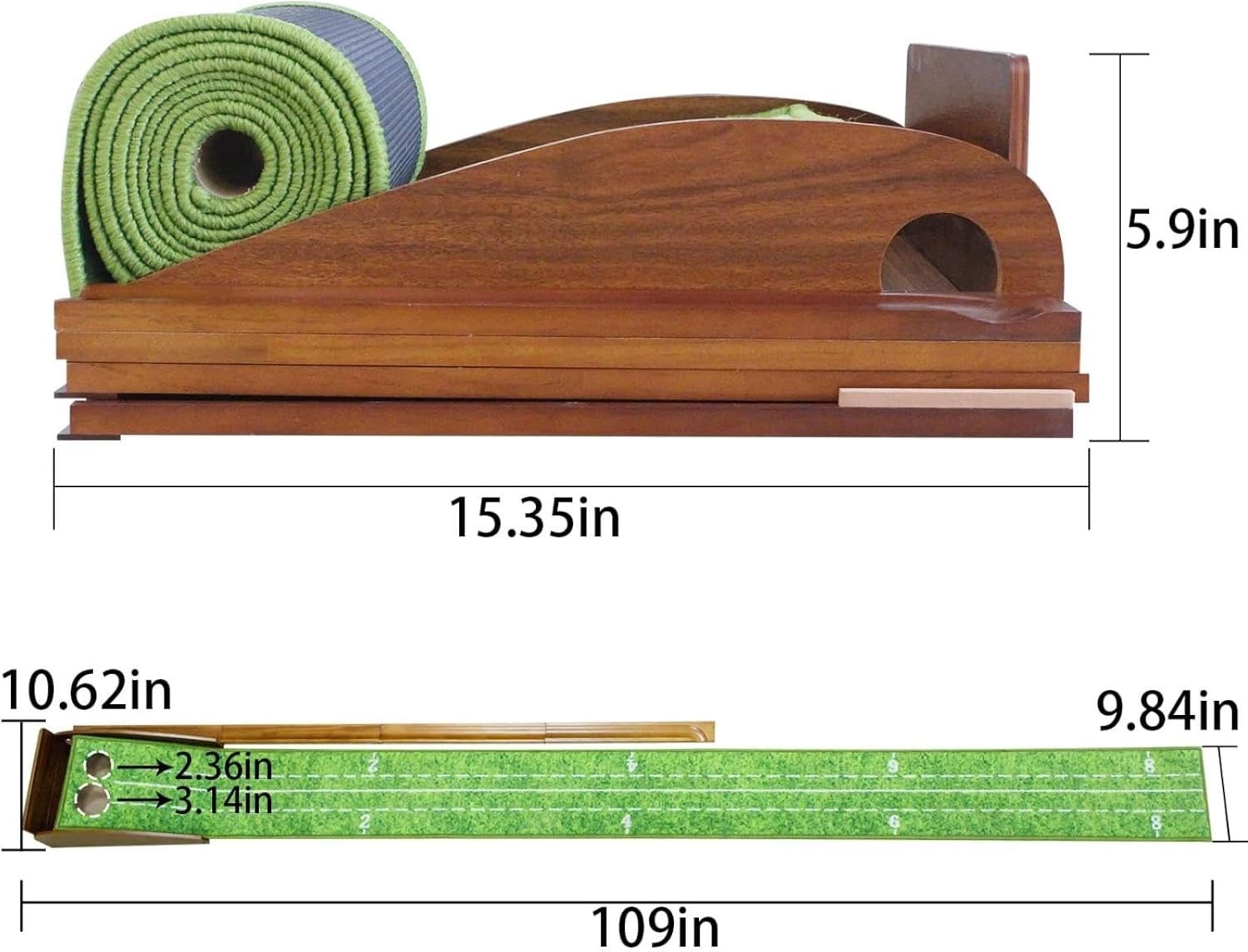Wooden Golf Putting Mat Indoor Outdoor Practice Trainer Return Ball