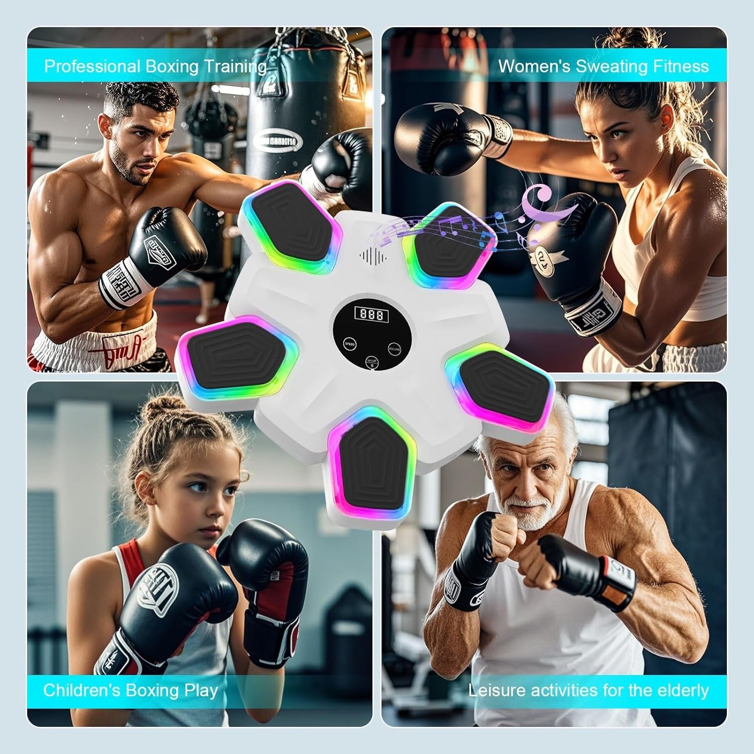 Music Boxing Machine Bluetooth LED Punch Pad Wall Mount Smart Home Trainer