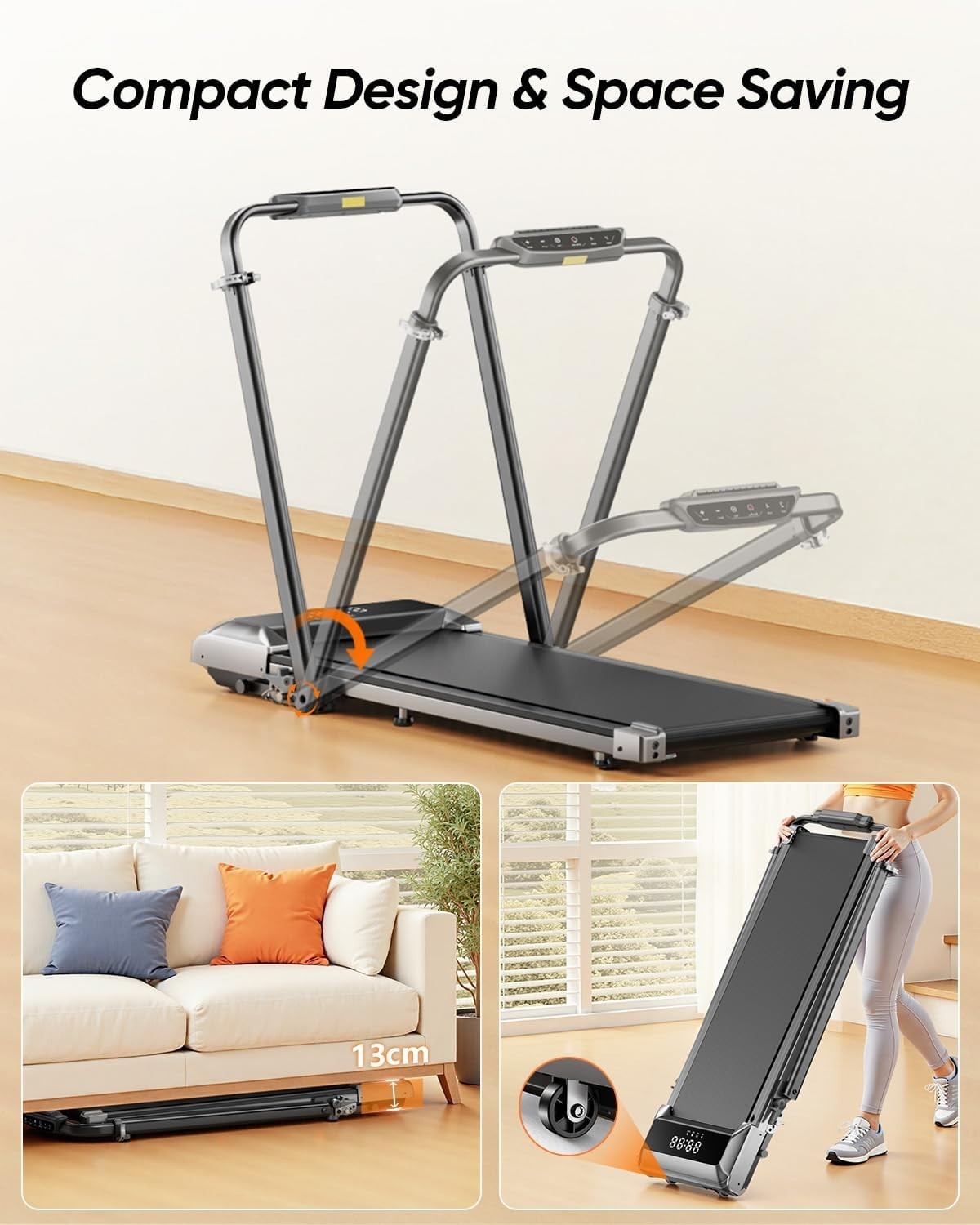 Foldable Treadmill 10KM/H Under Desk Incline 12% Running Machine Home Gym
