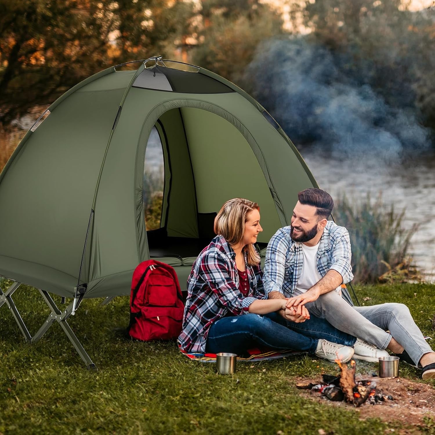 2 Person Elevated Camping Tent Cot Waterproof Foldable Bed