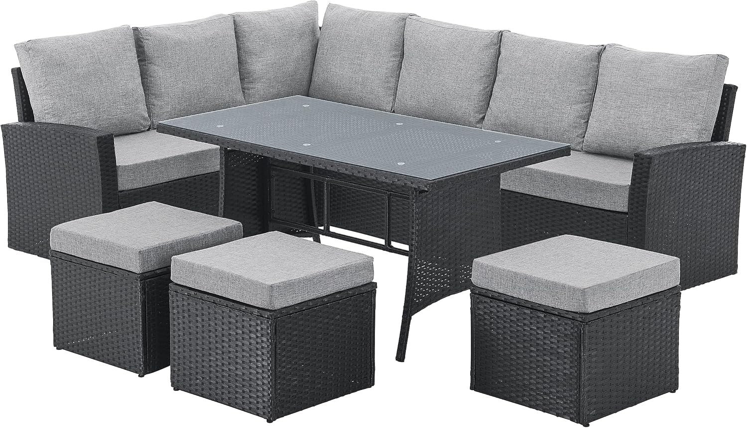 9 Seat Rattan Corner Sofa & Dining Set Outdoor Garden Patio Cushioned Seating