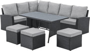 9 Seat Rattan Corner Sofa & Dining Set Outdoor Garden Patio Cushioned Seating