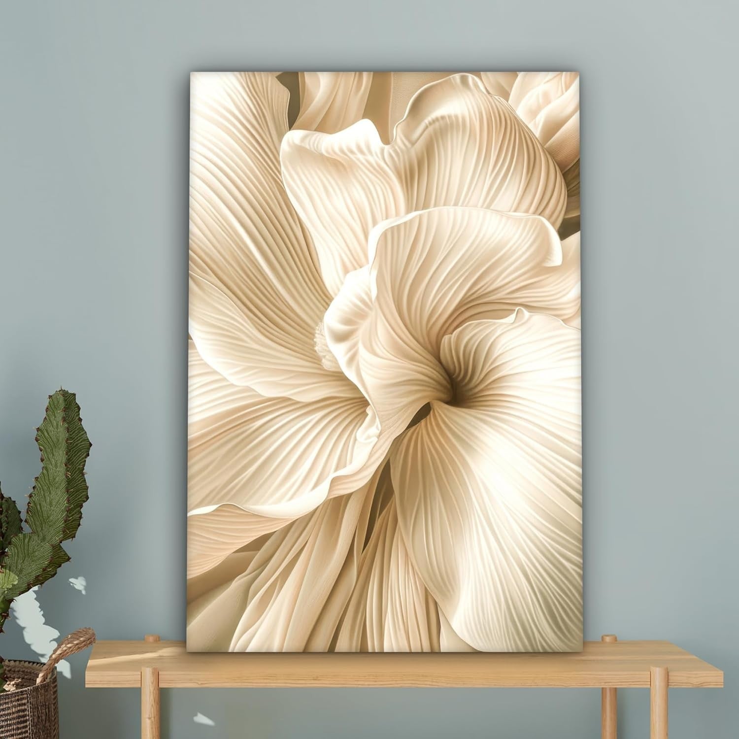 Beige Flower Canvas Wall Art 40x60cm Modern Framed Print Decor