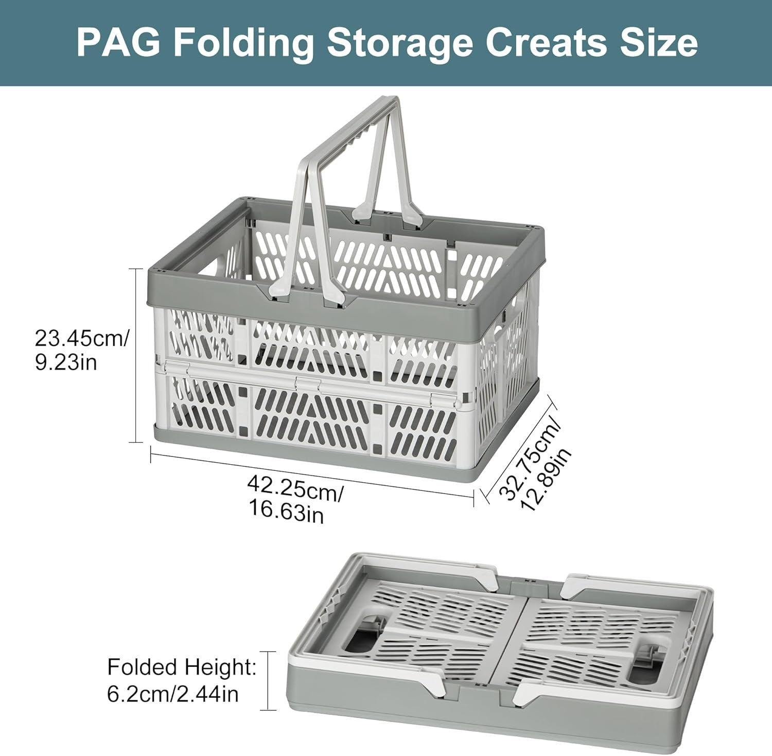 2 Pack 30L Folding Plastic Storage Crates Stackable Collapsible Grey