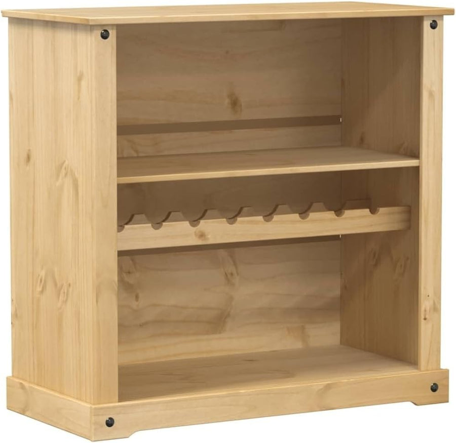 Solid Pine Wine Cabinet Rustic Wood Bar Storage Unit with Bottle & Glass Rack