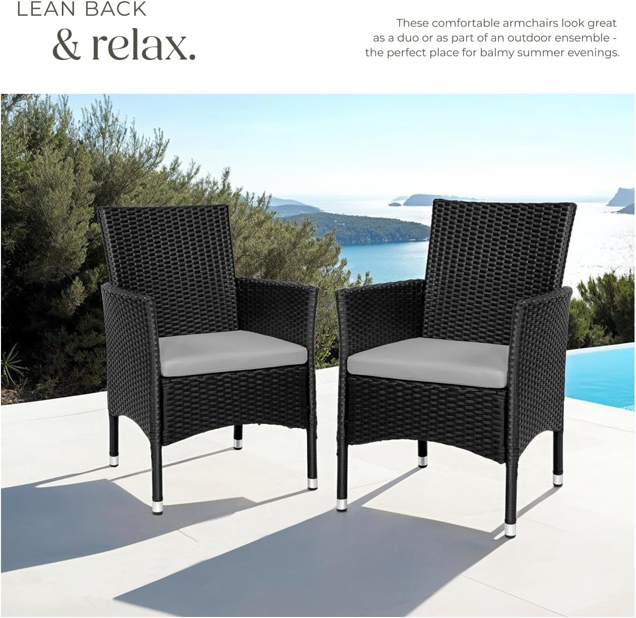 Set of 2 Rattan Garden Chairs with Cushions Patio Balcony Armchairs