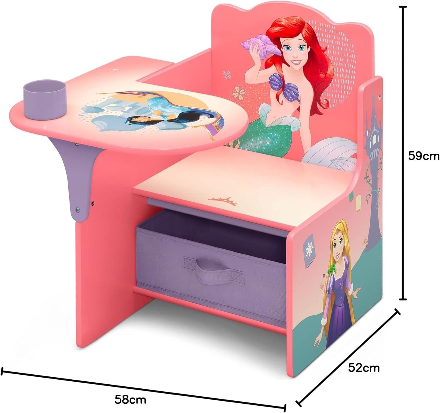 Kids Pink Princess Office Chair with Storage Bin, Comfortable & Space-Saving